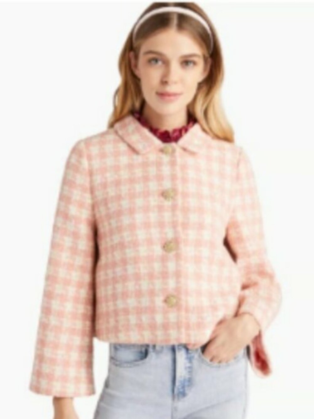 Hill House Bea Jacket In Pink Tweed Wool Blend SIZE XS